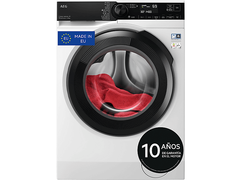 Lavadora carga frontal AEG en color Blanco, 10 kg