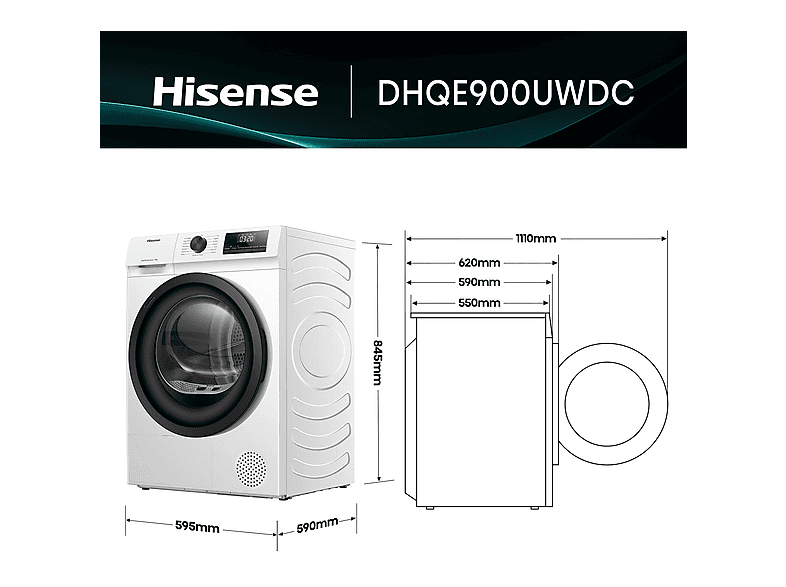 HISENSE Secadora bomba de calor en color Blanco — 9 kg y 16 programas — foto 3