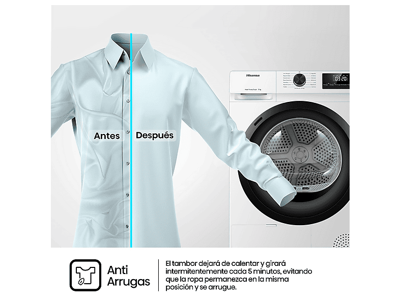 HISENSE Secadora bomba de calor en color Blanco — 9 kg y 16 programas — foto 8