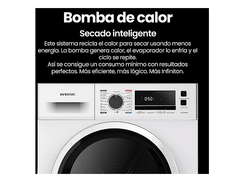 Secadora Bomba de Calor INFINITON en color Blanco, 9 kg — foto 4