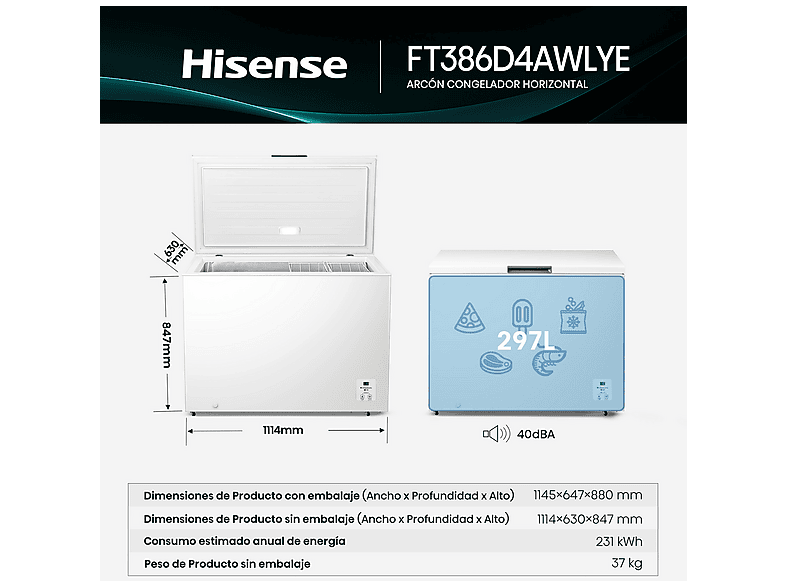 HISENSE Congelador horizontal en color Blanco — 84.7 cm y 297 l — foto 3