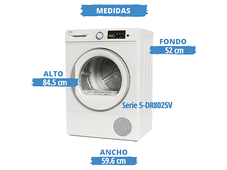 SAUBER Secadora bomba de calor Bomba de calor con refrigerante R290 (mod. SERIE 5-DR8025V) en color Blanco — foto 6