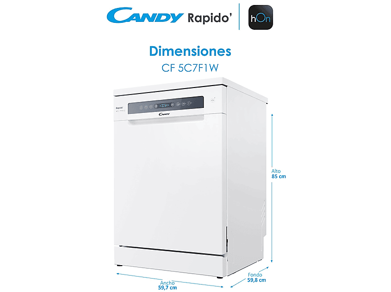CANDY Lavavajillas 15 servicios (mod. Rapido' CF 5C7F1W) en color Blanco — foto 6