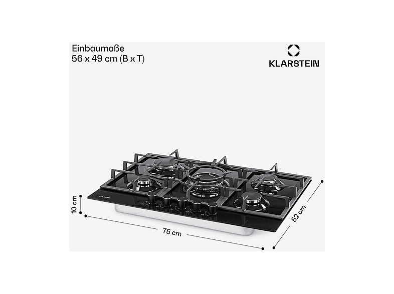 KLARSTEIN Placa de gas 5 zonas (mod. Ignito 5) en color Negro — foto 7