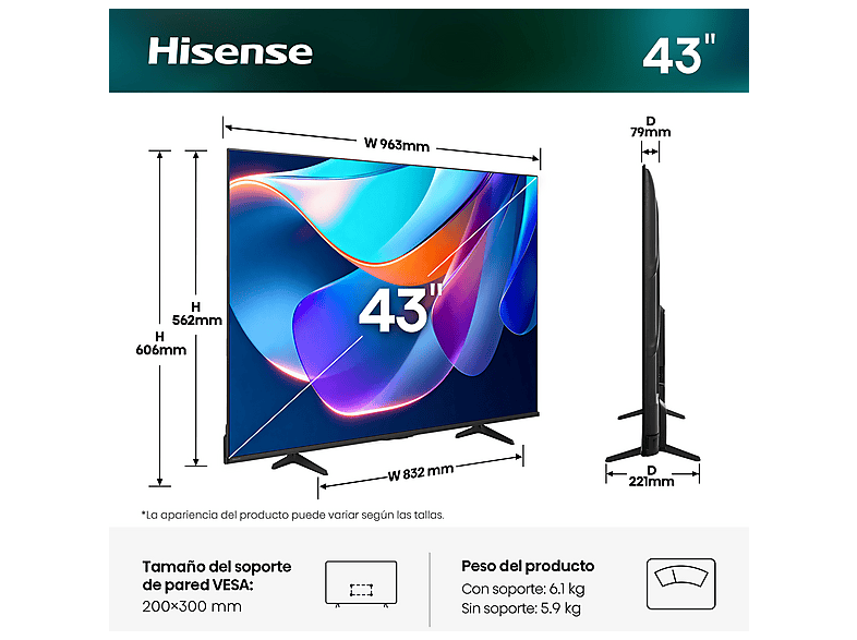 HISENSE TV LED 43" en color Negro — UHD 4K y Escalador 4K IA — foto 4
