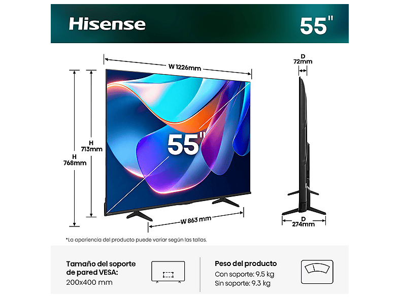 TV LED 55" HISENSE en color Negro, UHD 4K — foto 5