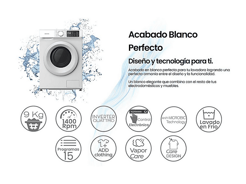INFINITON Lavadora carga frontal 9 kg (mod. WM-N94ABE) en color Blanco — foto 3