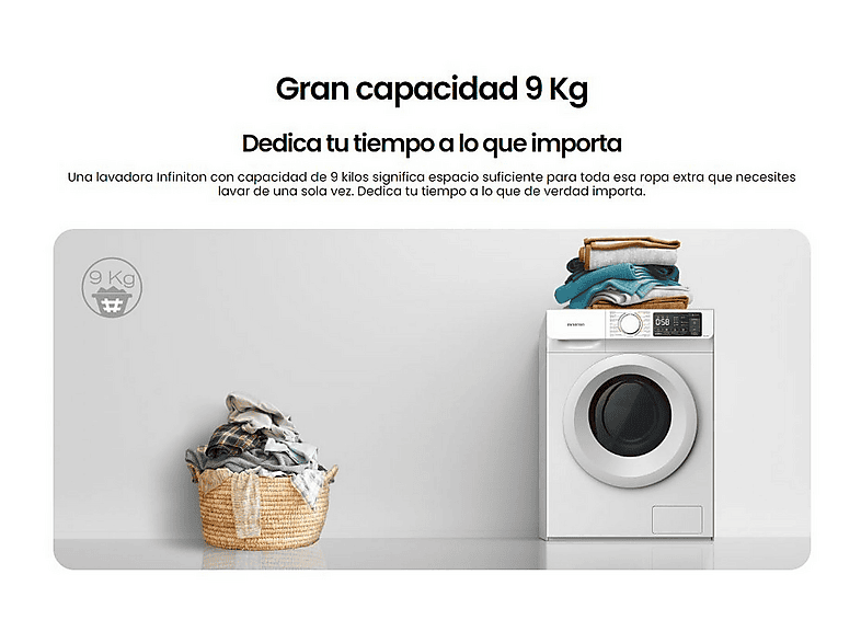 INFINITON Lavadora carga frontal 9 kg (mod. WM-N94ABE) en color Blanco — foto 8