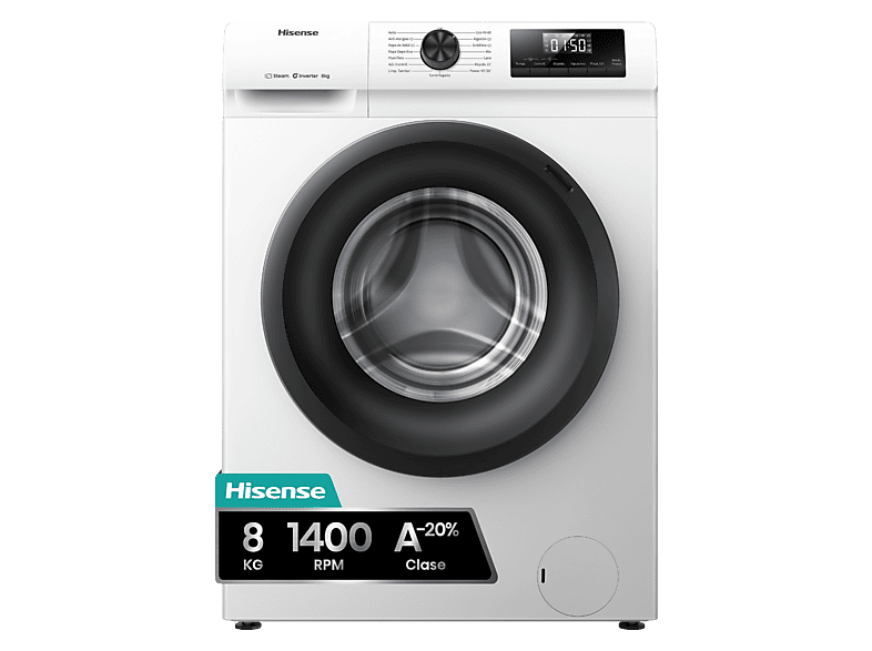 Lavadora carga frontal HISENSE con 8 kg en color Blanco
