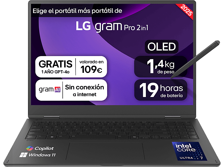 Portátil LG en color Negro de 16" WQXGA+