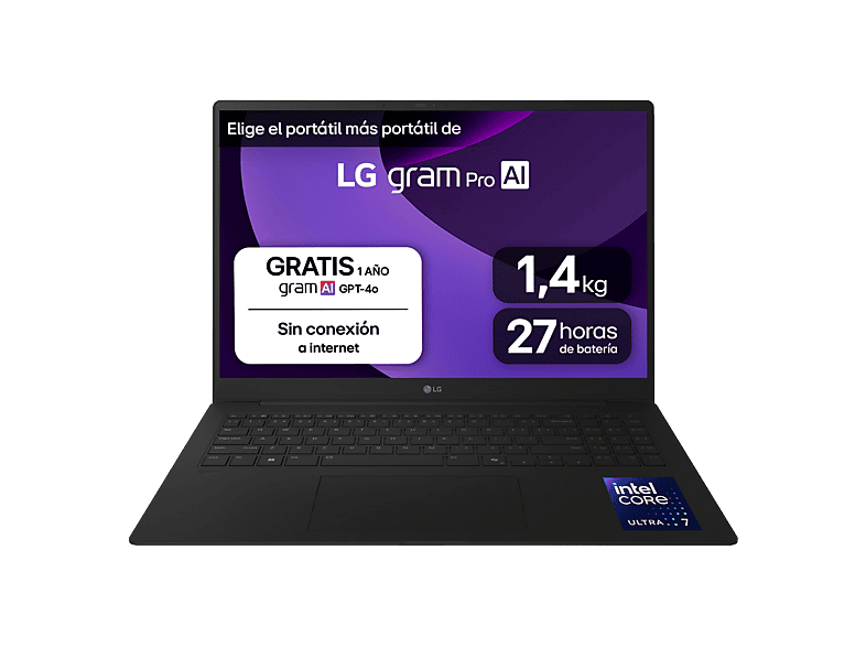 Portátil LG en color Negro, 16" WQXGA