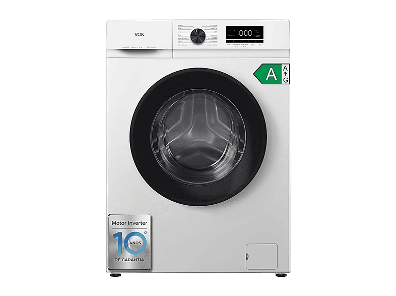 VOK Lavadora de carga frontal en color Blanco — Motor Inverter y 12 kg