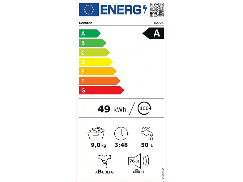 CECOTEC Lavadora integrable 9 kg (mod. Bolero DressCode 940 BI) en color Blanco — foto 4