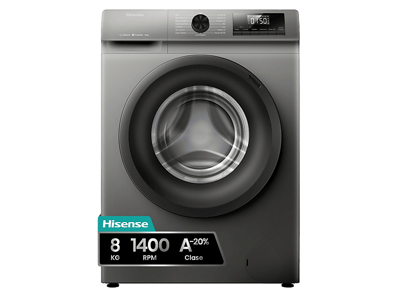 Lavadora carga frontal HISENSE en color Gris, 8 kg