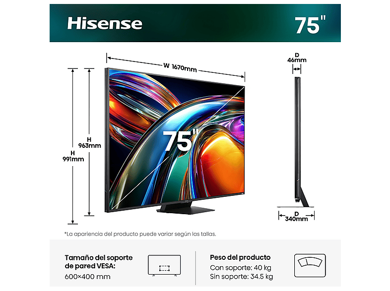 TV RGB Mini LED 75" HISENSE con UHD 4K en color Negro — foto 4