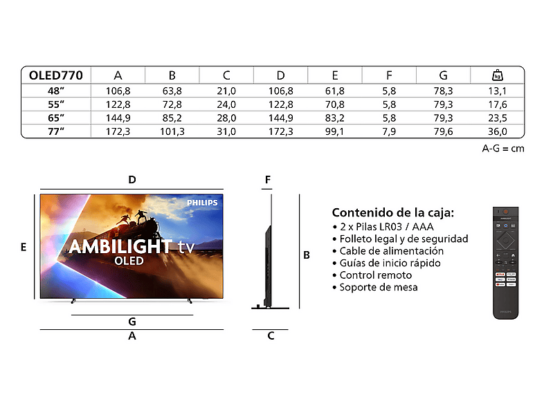 TV OLED 48" PHILIPS en color Negro (mod. Ambilight 48OLED770/12) — foto 18