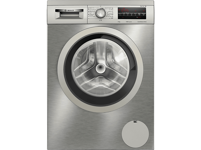 Lavadora carga frontal BOSCH en color Acero inoxidable, 8 kg