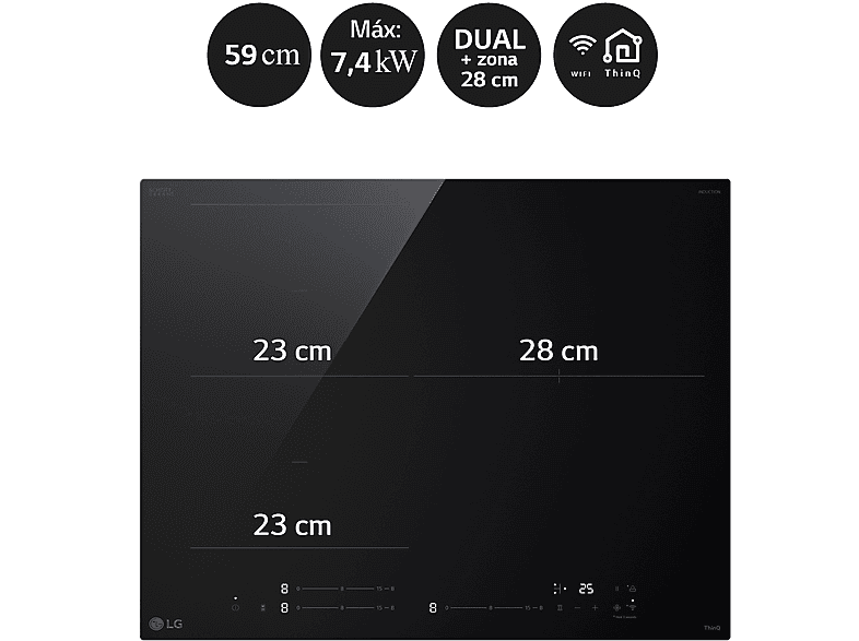 LG Placa inducción en color Cristal Negro — 3 Zonas y 1 Zona Flex — foto 5