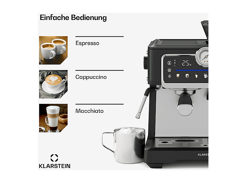 KLARSTEIN Cafetera espresso en color Negro (mod. GrandPressoTouch) — foto 4