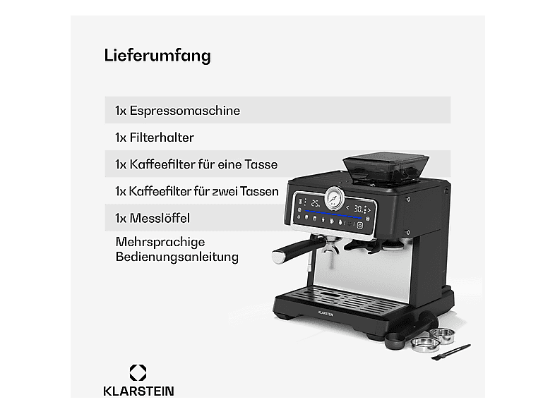 KLARSTEIN Cafetera espresso en color Negro (mod. GrandPressoTouch) — foto 6