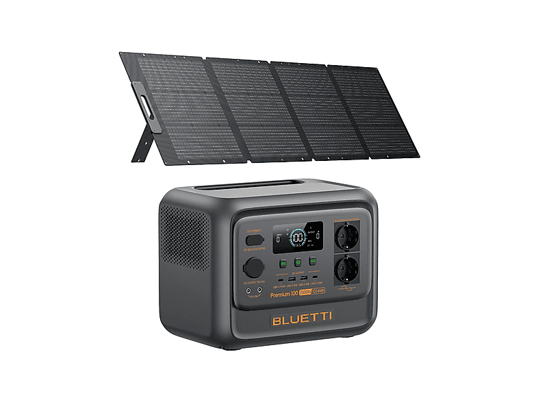Estación de energía BLUETTI en color gris (mod. KIT Premium 100 V2+PV200)