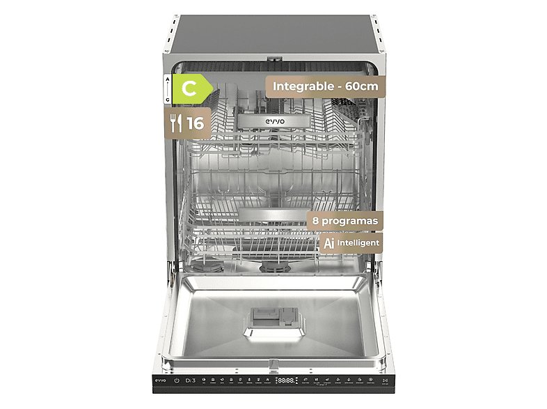 Lavavajillas integrable 60 cm EVVO con 8 programas en color Inox