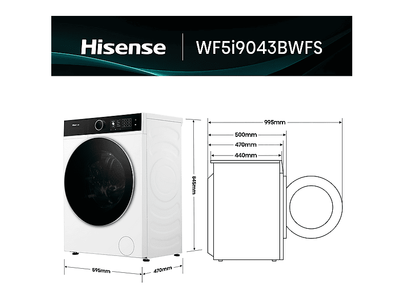 Lavadora carga frontal HISENSE con 9 kg en color Blanco — foto 3
